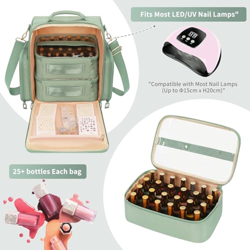 OCHEAL Nail Polish Organizer, Holds Nail Lamp and 75+ Bottles, Nail Organizers and Storage Holder Case with 3 Individual Bags Fit Manicure Tools Manicurist Travel Carrying kit -Green by OCHEAL - Image 3