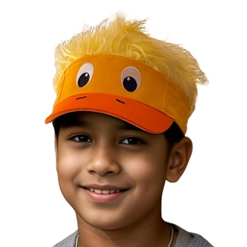 Popfizzy Funny Duck Hat with Wig, Spiked Hair Cap, Boys & Girls' Adjustable One Size Halloween Baseball Hat