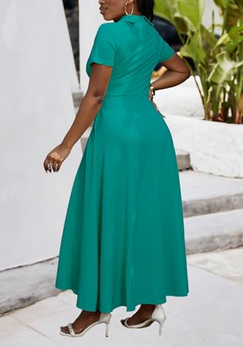 Image of Women Elegant Empire Waist Dress Trendy Short Sleeve A Line Dresses Flowy Church Cocktail Party Dress