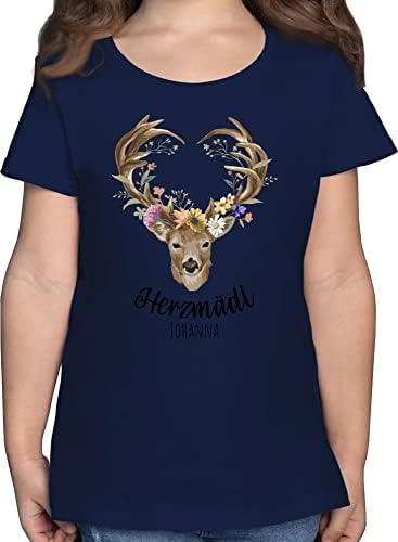 Personalisiertes Kinder T-Shirt „Herzmädl“ – Oktoberfest-Design Mit Hirsch, Für Jungen, Aus Baumwolle