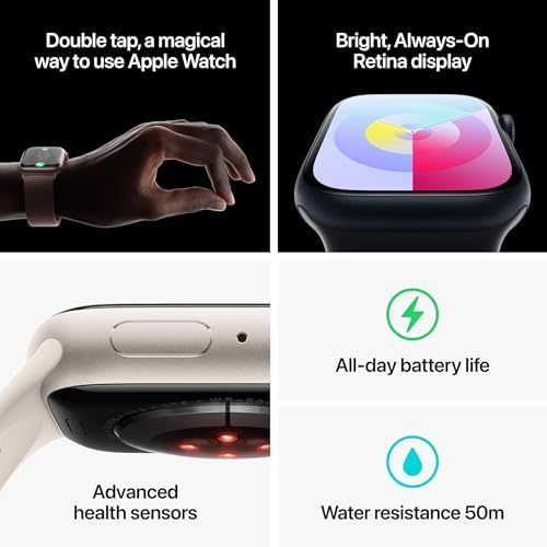 Apple Watch Series 9 [GPS 41mm] Midnight Aluminum Case with Midnight Sport Band, M/L (Renewed) - View 7