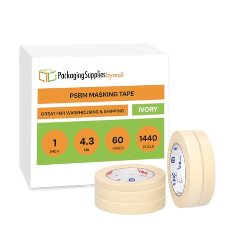 PackagingSuppliesByMail PSBM Masking Tape, 1 Inch x 60 Yards, 1440 Pack, 4.3 Mil Thick, Easy Tear for General Purpose, Painting, Arts, Crafts, Home, Office
