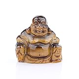YWG Stone Yellow Tiger Eye Healing Crystal Gemstone Carved Laughing Happy Buddha Feng Shui Figurines Wealth and Good Luck 1.5'