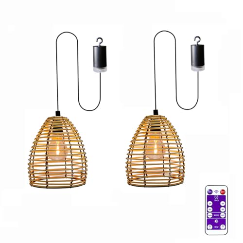 Lámpara colgante de ratán hecha a mano vintage para decoración de patios 2