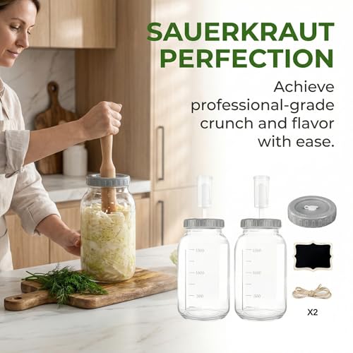 Miniatura 7 de Wantouth 2 Pcs Tarros De Fermentación 2l Con Tapa, Kit De Fermentación Con Cierre De Aire,Recipiente Defermentación De Vidrio, Kit De Fermentaciones Con Etiquetas Cuerdas Para Chucrut Kéfir Kimchi