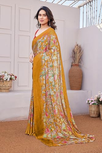 Image of MIRCHI FASHION Women Saree | Chiffon Leaf and Checked Print Professional Office Sari with Blouse