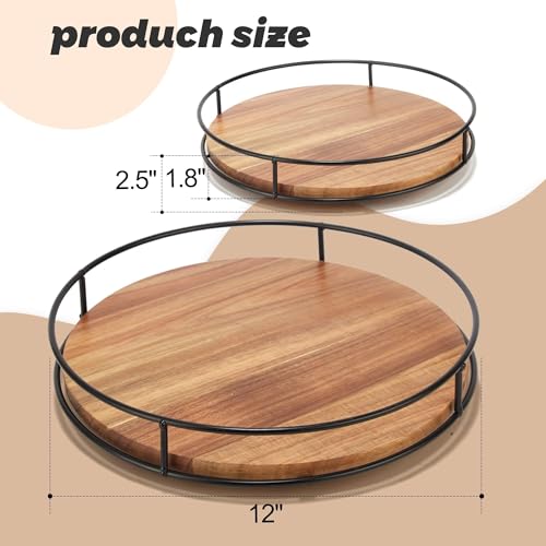 12" Acacia Wood Lazy Susan Turntable, Tomoaza Kitchen Organizer Turntable with Steel Sides, 360 Degree Lazy Susan for Countertop Cabinet or Dining Table(Black) by Tomoaza - Image 2