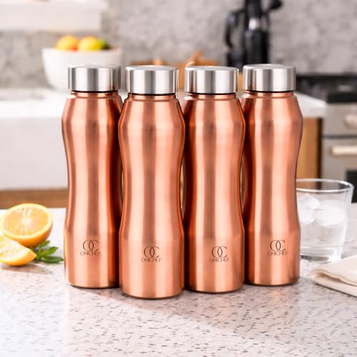 Image of Omichef Stainless Steel Water Bottle 1L (Pack of 4) | Copper Finish | Fridge Safe, Leak Proof, BPA Free | Ideal for Home, Office, School & Gym