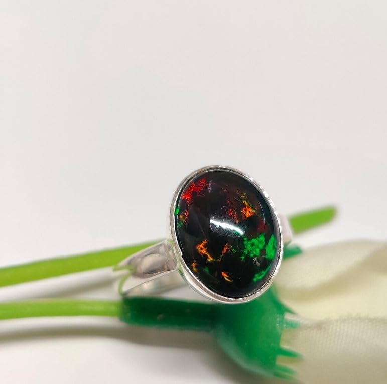 Natural Black Fire Opal Ring Engagement Solid 925 Sterling Silver Ring Handmade Genuine Fire Opal Rings