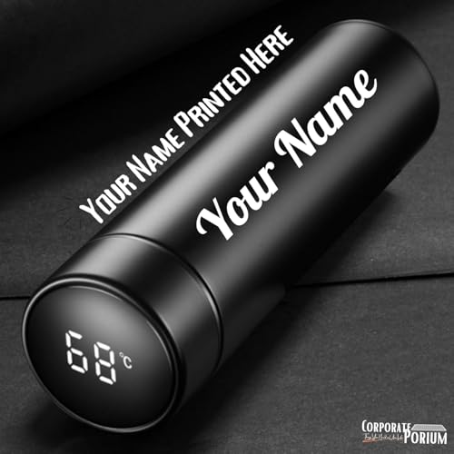 Image of CORPORATE PORIUM Your Name Printed Stainless Steel Bottle | Vacuum Insulated Bottle with Tea Filter | 500 ML | Easy to Carry | Leakproof Bottle Personalized Gift Flask | Permanent Printing (Crankle)