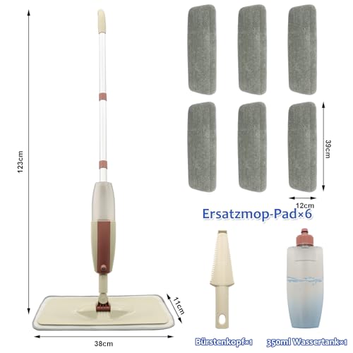 Bodenwischer mit Sprühfunktion, Sprühwischer Bodenwischer mit 6 Waschbaren Mikrofaser Pads, Spray Mop 360 Grad Rotierender Wischmopp mit 350ML Wassertank, Home Küche Wischer Bodenreinigung – Bild 3