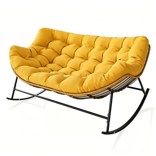 SWITTE Double Rocking Papasan Chair Outdoor, Indoor Oversized Wicker Egg