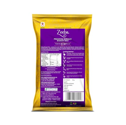 Image of Zeeba Premium Biryani Rice 10 Kg, Chef's Choice, Restaurant Style, Extra Long Grains (Cooked length upto 26mm*)