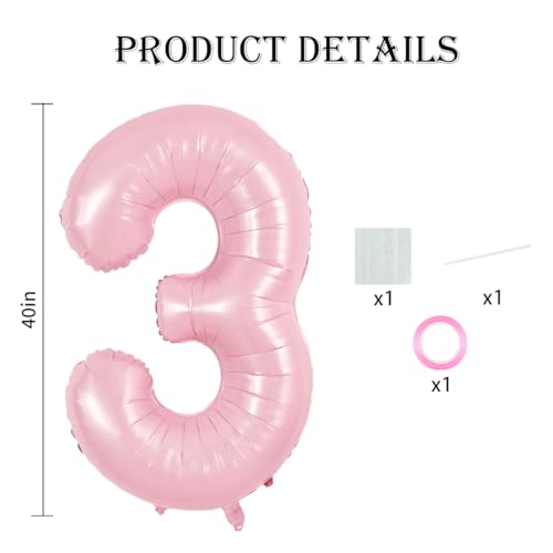 Image of TONIFUL 40 Inch Pastel Pink Number Balloon Balloon Big Pink Digital Balloon for Girl's Birthday Party Wedding Bridal Shower Engagement Anniversary Photo Shoot Supplies(Number 3)