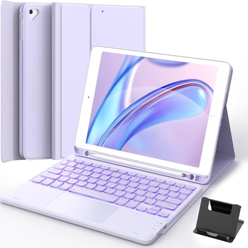 GreenLaw Keyboard case for iPad 9.7 inch, iPad 6th Gen (2018), iPad 5th Gen (2017), iPad Air 2 (2014), 7 Color Backlit, Support 2 BT Devices, Touchpad Keyboard iPad Pro 9.7, Purple