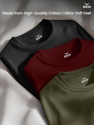 Image of Nobero 100% Cotton Tshirts for Men Combo Pack of 3 | Regular Fit Round Neck Half Sleeve