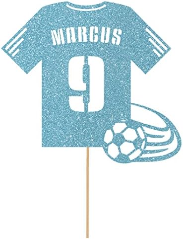 Personalised Birthday Glitter Cake Topper by Cakeshop | Custom Colour Any Name & Any Age Football Kit Cake Decoration for 1st 2nd 3rd 4th 5th 6th 7th 8th 9th 10th 16th 18th | Red