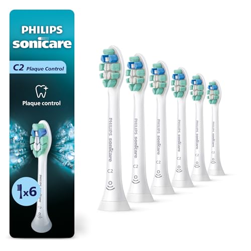 Philips Sonicare C2 Plaque Control - Genuine Replacement Electric Toothbrush Heads White 6 Pack Up to 18 Month Supply HX9026/77