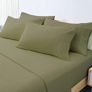 Luxury Super-Soft 100% Rayon Bamboo Sheets Queen Size | Modern Simple Subtle Style | Breathable Cozy Flexible and Smooth | Classic Warm Pastel Olive Forest Green Color | Durable Comfy Hotel Bedding