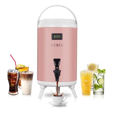 CURTA 2.7 Gallon Beverage Dispenser, Hot & Cold Beverage Dispenser with Thermometer, Leakproof Drink Insulated Dispenser for Parties (10L) Cover
