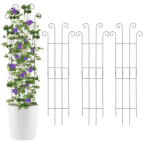 ANCOUUIN 4 Pack 32'' Wave Shape Black Metal Trellis for...