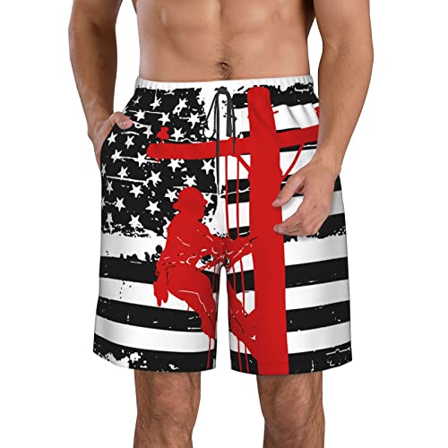 Lineman American Flag Men's Beach Shorts Board Trunks Classic Bathing Suits Quick Dry Boxer Briefs