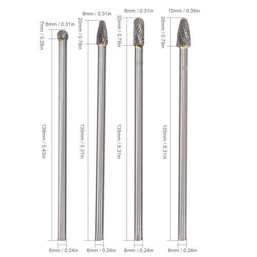 Set de 4 fresas rotativas de carburo de tungsteno 6mm miniatura 5