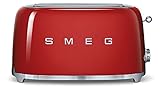 SMEG Tostador TSF02RDEU, 1500 W, Acero Inoxidable, 2 Ranuras, Rojo