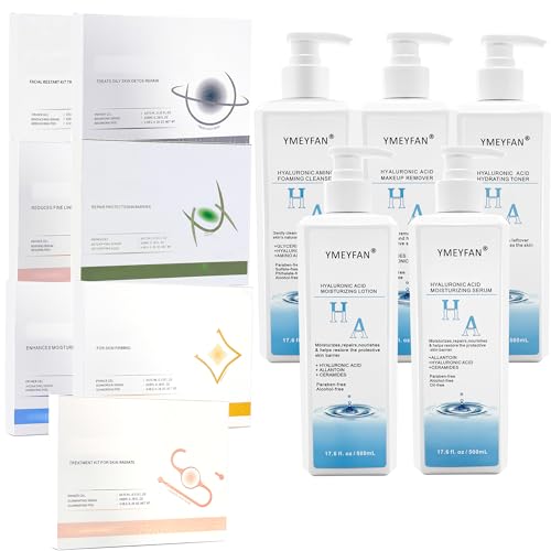 500ml Hyaluronic Acid Skincare Set 5 Bottle, 7 Set Facial Serum Pods Kit for CO2 Oxygen Facial Machine