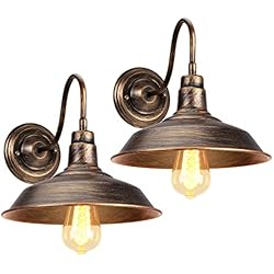Lamparas Para Comedores Clasicos iDEGU 2 piezas Lamparas de Pared Vintage 26cm Aplique de Pared Interior Diseño Industrial Iluminación E27 Retro Luz de Pared para Cocina, Comedor, Sala de Estar, Pasillo, Restaurante (Bronce)