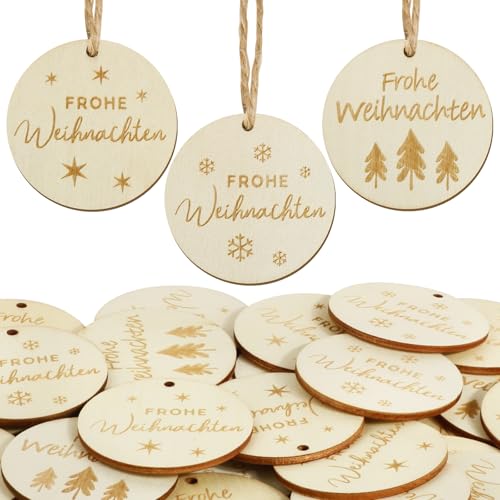 BOFUNX 30 Stücke Holz Geschenkanhänger Frohe Weihnachten...