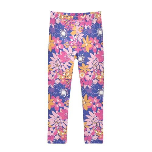KLL Floral Pattern Cute Simple Flowers Girls Athletic Leggings Soft High Waisted Athleisure Pants Gym