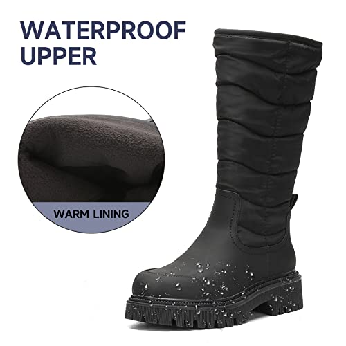 Eettaro Women's Mid Calf Boots Fashion Winter Snow Boot Warm Fur-Lined Side Zip Platform Booties(Black Uc, Numeric_9) #TOP2