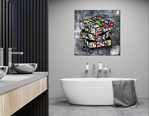 Banksy Wall-Art - Large Wall Pictures For Living Room Decor - Street Graffiti Art Paintings Canvas Wall Art Ready To Hang 36"W X 36"H #TOP2