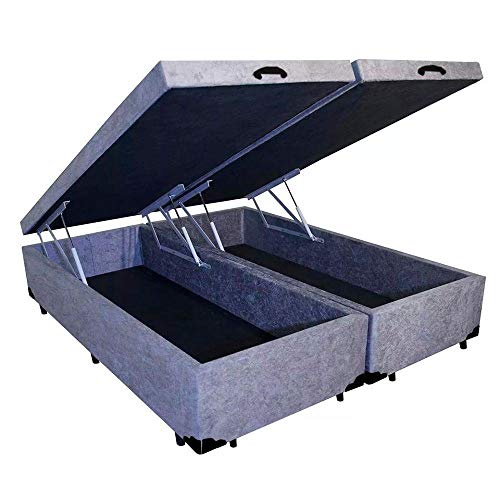 Cama Box Baú Casal Colchão Espuma D33 + Box Bipartido Suede Cinza Serra Negra 56x138x188