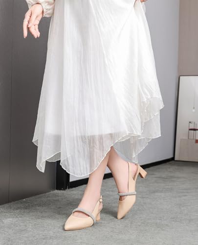 DADAWEN Women's Slingback Kitten Heels Closed Pointed Toe Low Heels Wedding Party Dress Pumps Shoes3