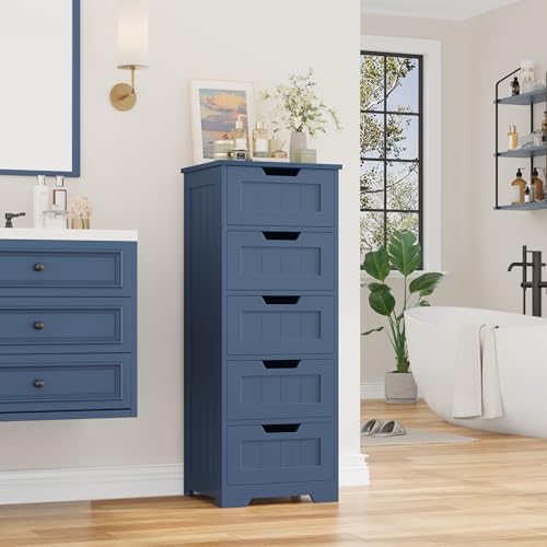 FOTOSOK Bathroom Cabinet, Bathroom Storage Cabinet with 5 Drawers, Wooden