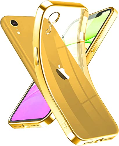 Image of VONZEE Thermoplastic Polyurethane Transparent Case Compatible With Iphone Xr (6.1 Inch), Luxury Electroplated Soft Edge Bumper Case, Full Camera Protection & Shockproof Case Cover (Gold)