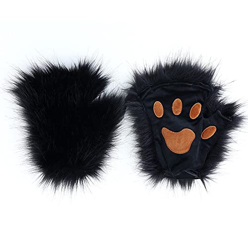 Gants en peluche noirs taille unique pour déguisement et cosplay