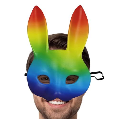 Mlllokfki Máscara de conejo Cosplay,Máscara de conejo de Halloween | Máscara de conejo Rainbow Women - Accesorios de disfraz de Cosplay con orejas largas, accesorios de traje de conejo,