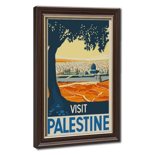 Affiche Visit Palestine pour salon déco voyage vintage sur toile avec cadre suspendu