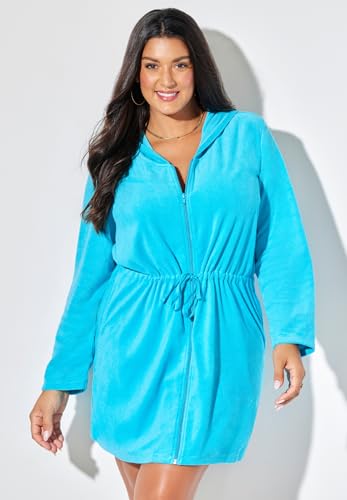 Swimsuits For All Women's French Terry Tie Waist Hoodie Cover Up (Plus4