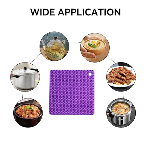 Image of Silicone Trivet Mats,Heat Resistant Pot Holders, Multipurpose Non-Slip Hot Pads for Kitchen Potholders, Hot Dishers, Jar Opener, Spoon Holder, Food Grade Silicone(Purple Size Square 7.1''x7.1'')