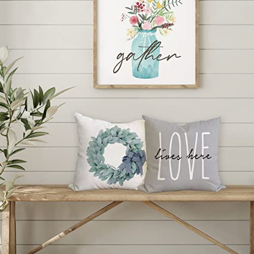 Faromily Eucalyptus Pillow Covers 18X18 Yugalier Leaf Wreath Truck Home Love Throw Pillow Cases Farmhouse Spring Summer Home Decorative Cushion Covers Set Of 4 (Gray) #TOP2