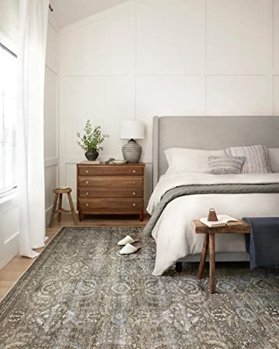 Loloi Layla Collection LAY-13 Antique/Moss 9'-0" x 12'-0" .13" Thick Area Rug, Soft, Durable, Vintage Inspired, Distressed, Low Pile, Non-Shedding, Easy Clean, Printed, Living Room Rug