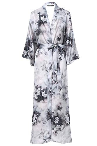 BABEYOND Womens Kimono Robe Long Floral Wedding Robes for Bridesmaids Satin Silk Kimono