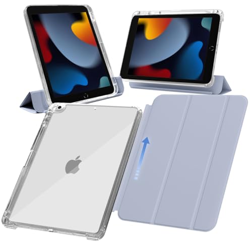 MS factory iPad 9世代 ケース 第9世代 第8世代 第7世代 用 アイパッド 10.2 ペン収納 取り外し可能 軽量 耐衝撃 カバー 縦置き/横置きスタンド ソフトフレーム 背面透明 ペールウィステリア 淡藤色 IPD-7-SLDPEN-LPP