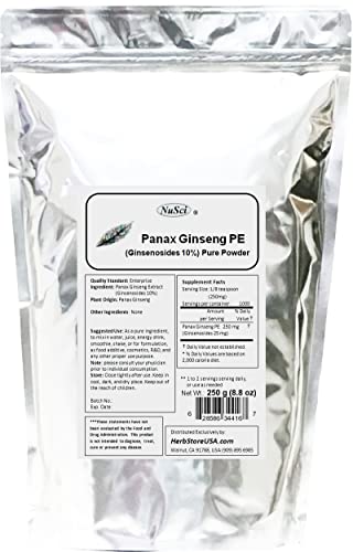 NuSci Panax Ginseng Extract Powder, Standardized 10% Ginsenosides, Energy & Vitality (250 Grams (8.8 oz))
