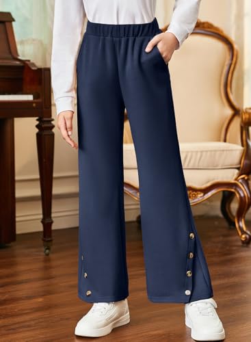 blibean Tween Girls Bell Bottom School Uniform Pants Stretchy Leggings Size 6-15 Years2
