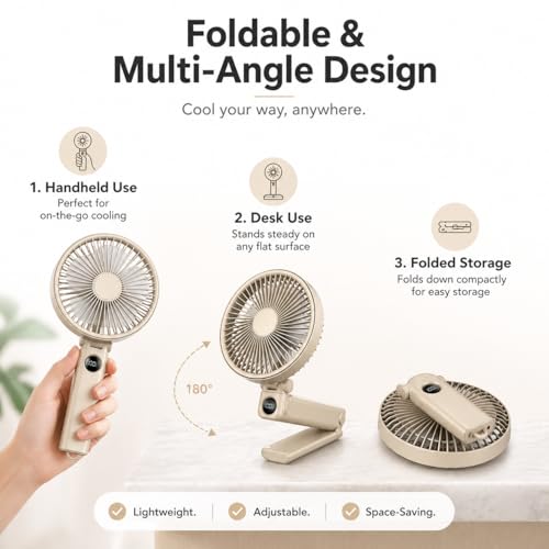 xeououo Handheld Fan, 3600mAh Rechargeable Portable Fan with Digital Display, 5 Speeds & 199 Levels Adjustable, Personal Mini Fan for Travel, Office, Outdoor & Car Use, Lightweight Hand Held Fan by xeououo - Used condition - Image 6